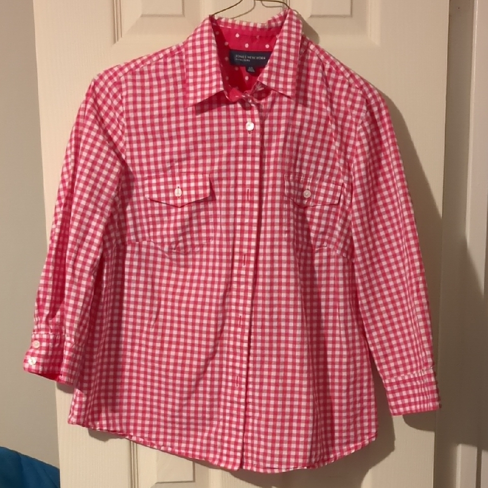 Jones New York Red Gingham Button Down Shirt - Picture 2 of 4